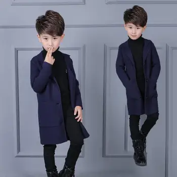 

2019 Autumn Winter Boys Cardigan Solid Color Cotton Knitwear Baby Clothes Children's Warm Windbreaker Kids Long Knit Coats S06