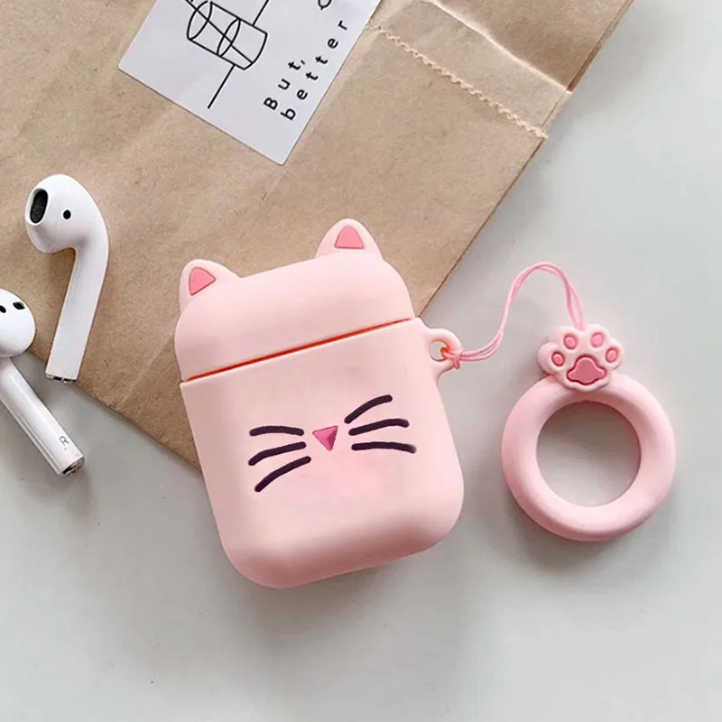 Милый мультяшный Кот силиконовый Bluetooth беспроводной Чехол для наушников для Apple Airpods розовый защитный чехол для зарядное устройство для Airpods Box Funda - Цвет: Pink