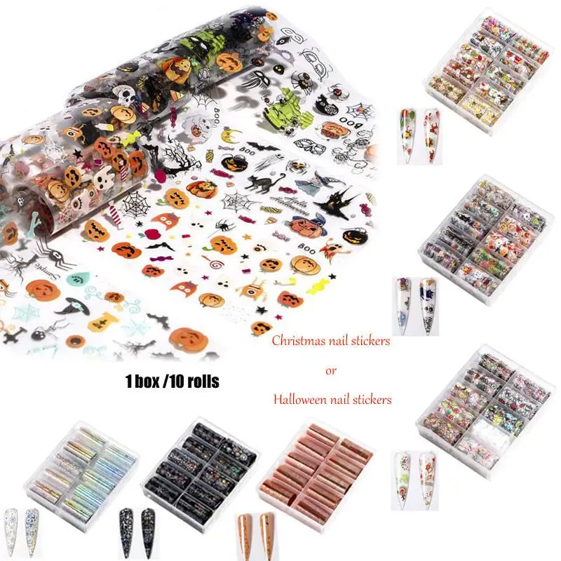 

Halloween Christmas Nail Stickers 10 Rolls Star Pumpkin Lantern Nail Art Transfer Wraps Decals Tips Nails Manicure Decoration
