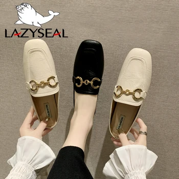 

LazySeal Flat With Mules Women Slides Metal Buckle Slippers Summer Muler Ladies Breathable Shoes Sandals Female Shoes Woman