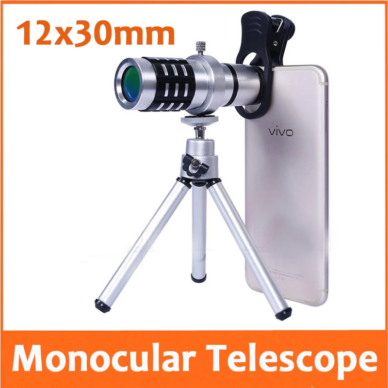 12x 30mm 12 Times Photograph videotape Telescope Outdoor Monocular with mobile phone Camera Handset Clip Clamp Tripod | Инструменты