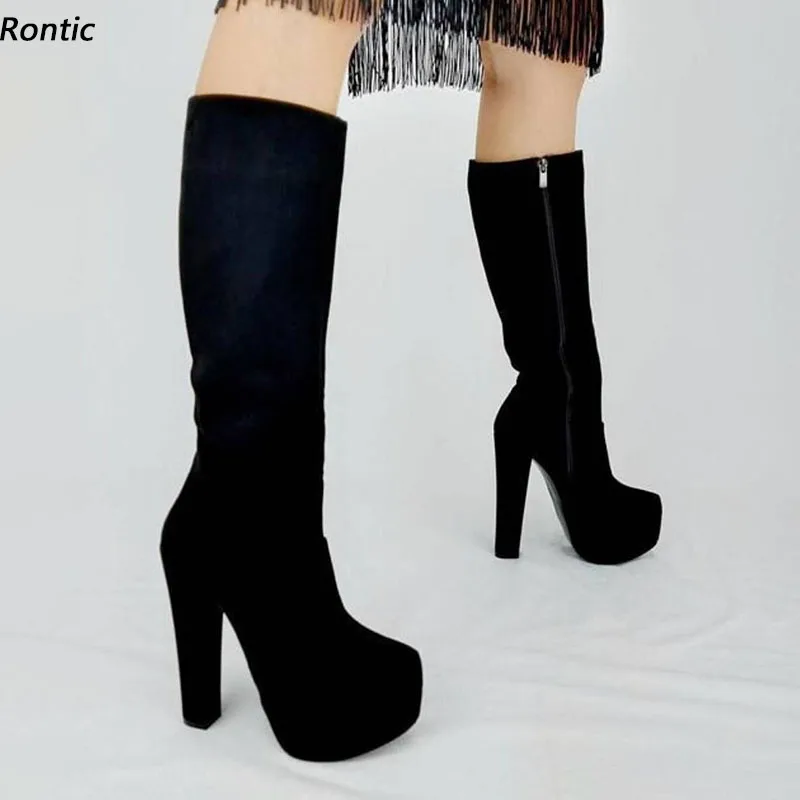Women's Round Toe Solid Pattern Chain Platform Side Zipper Knee High Boots main image 1