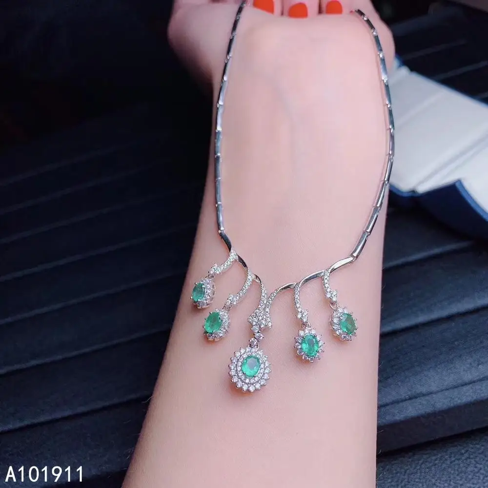 KJJEAXCMY Fine Jewelry Natural Emerald 925 Sterling Silver Women Pendant Necklace Chain Support Test Classic | Украшения и
