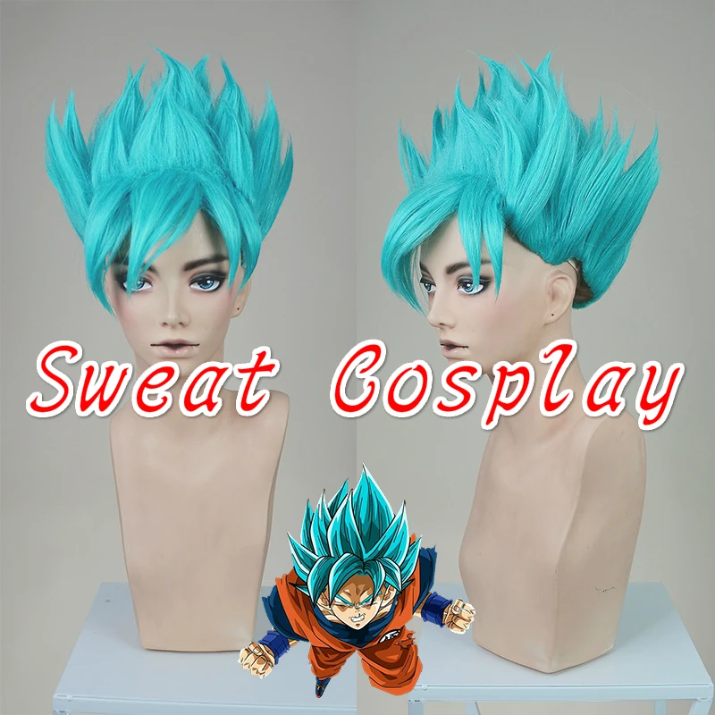 Высокое качество аниме Dragon Ball Z косплей Гоку парик небесно-голубой Короткие Косплей парики