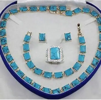 

Free Shipping bridal Woman's AAA Turquoise necklace bracelet ring earring set