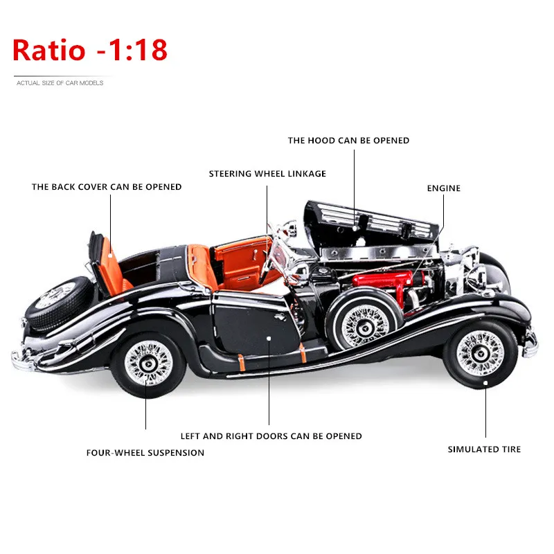 Maisto 1:18 Mercedes 500k автомобильный брелок для автомобильных ключей имитационная