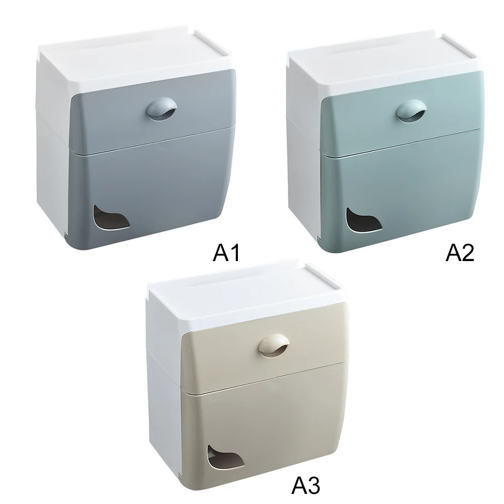 

Waterproof Bathroom Paper Holder Wall Mounted Toilet Paper Storage Box Double Layer Tissue Dispenser