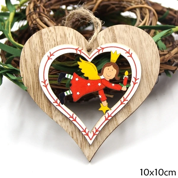 1 шт. деревянные Рождественские Подвески в форме звезды для украшения Искусственный цветы Висячие елочные украшения DIY деревянные поделки - Цвет: Heart Angel