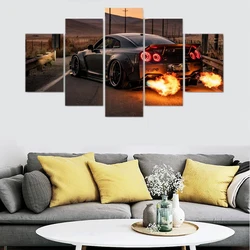 5 Pieces Wall Art Canvas Nissan GT-R R35 Car Fire Truck HD Picture Print Home Decor Poster Framework Painting Living Room Mural