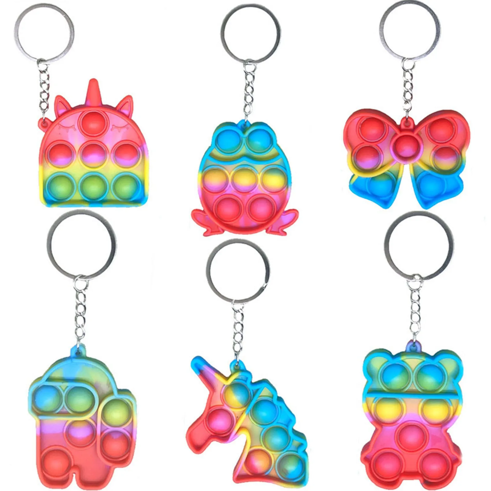 Mini Push Bubble Dimple Fidget Toys Stress Relief Simple Keychain Toys w 