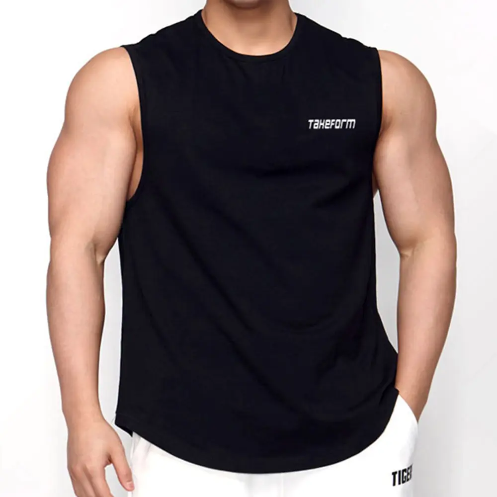 Майка мужская из хлопка тренировочная рубашка без рукавов для фитнеса и