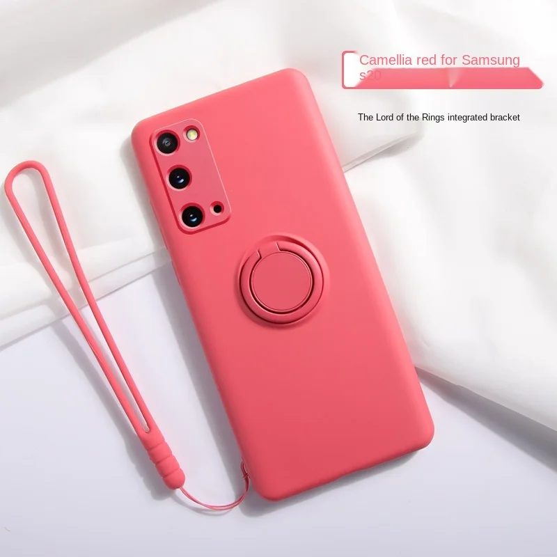 Liquid Silicone Ring Holder Shockproof Phone Case with Strap and Magnet Feature