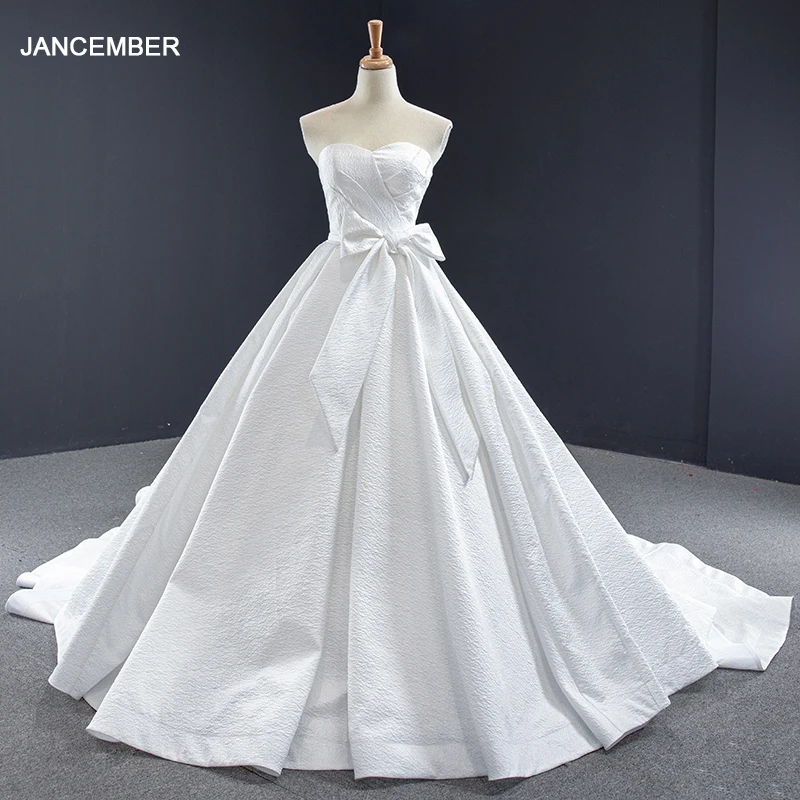 RSM67061 Pure White Tube Top Bridal Gown Wedding Banquet Event Bow Grab Fold Frill Elegant Wedding Gown платье на свадьбу 2021 1