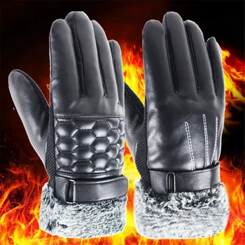 

Fashion men's gloves leather sheepskin gloves winter warm gloves cycling running outdoor waterproof thick ski gloves перчатки#py
