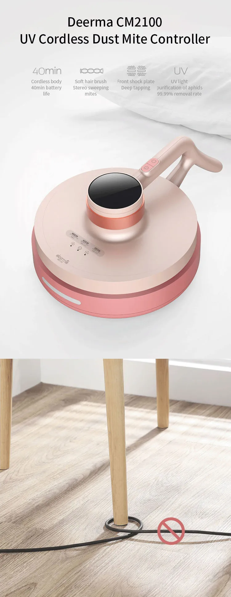 Youpin Deerma CM2100 УФ беспроводной пылезащитный контроллер клещей ручной пылесос с 2200 мАч емкость аккумулятора 6000 ПА всасывания