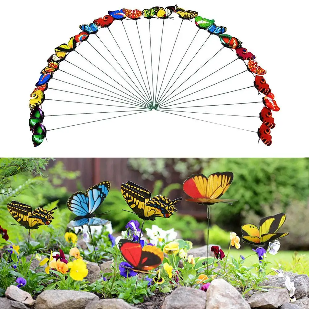 

25Pcs Double Layer Simulation Butterfly Insert Stick Lawn Flowerpot Garden Decor