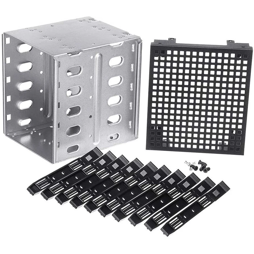 5.25" to 5x 3.5" SATA SAS HDD Cage Rack Hard Driver Tray Caddy with Fan Space 