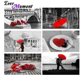 

Ever Moment Diamond Painting Rose Umbrella Rainy Landscape Resin Full Square Embroidery Mosaic Drill Handmade Decoration S2F2541