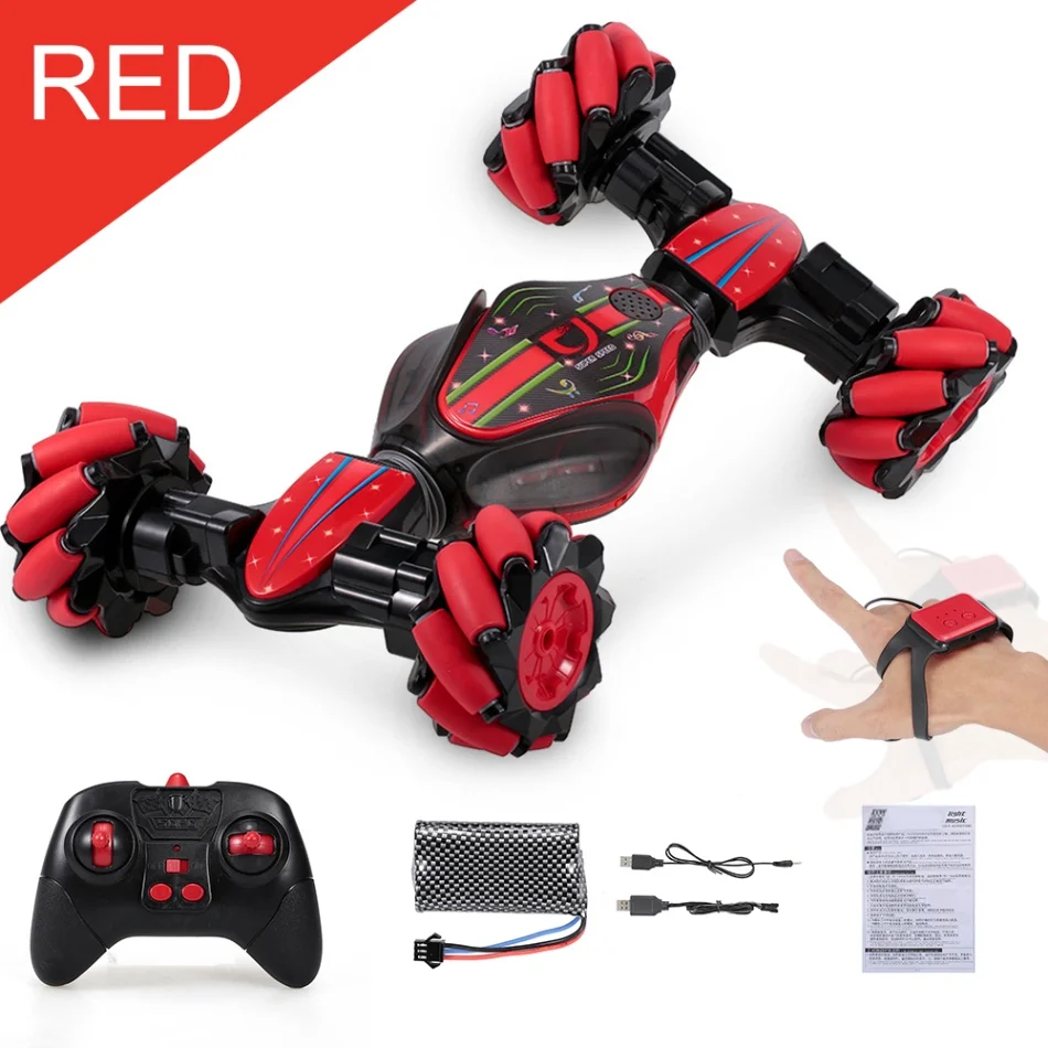 2.4GHz 4WD RC Stunt Car Off Road Car RC Deformable All-Terrain Double-Sided Car with Gesture Sensor Watch Lights Music Kids Toy - Цвет: Red