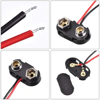 

50pcs Battery Snap DC 9 Volt 9V Snap on Strap Battery Holder Clips Connector T Type Hard Shell Buckle 15cm Lead Wire Cable