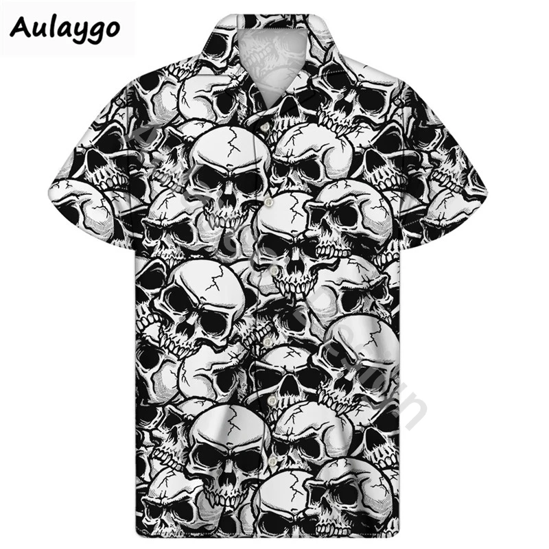 Кубинская Guayabera рубашка с принтом черепа пляжная 2020 летняя Модная Повседневная