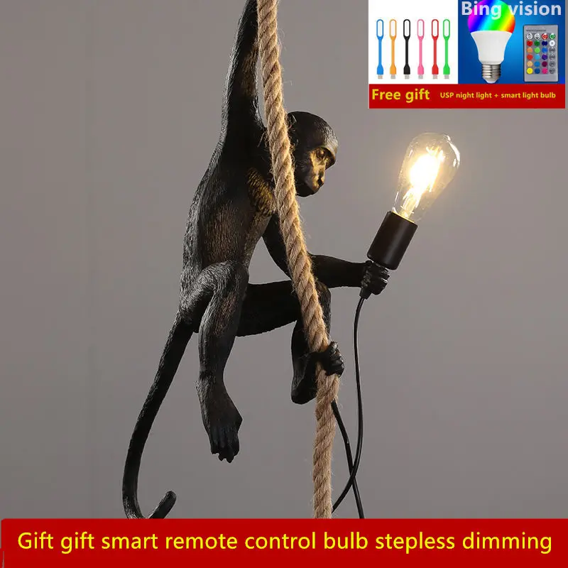 Billig Harz Schwarz Weiß Affe Anhänger Licht Für Wohnzimmer Lampen Kunst Parlor Studie Zimmer Led leuchten glanz Mit E27 Dimmen led lampe