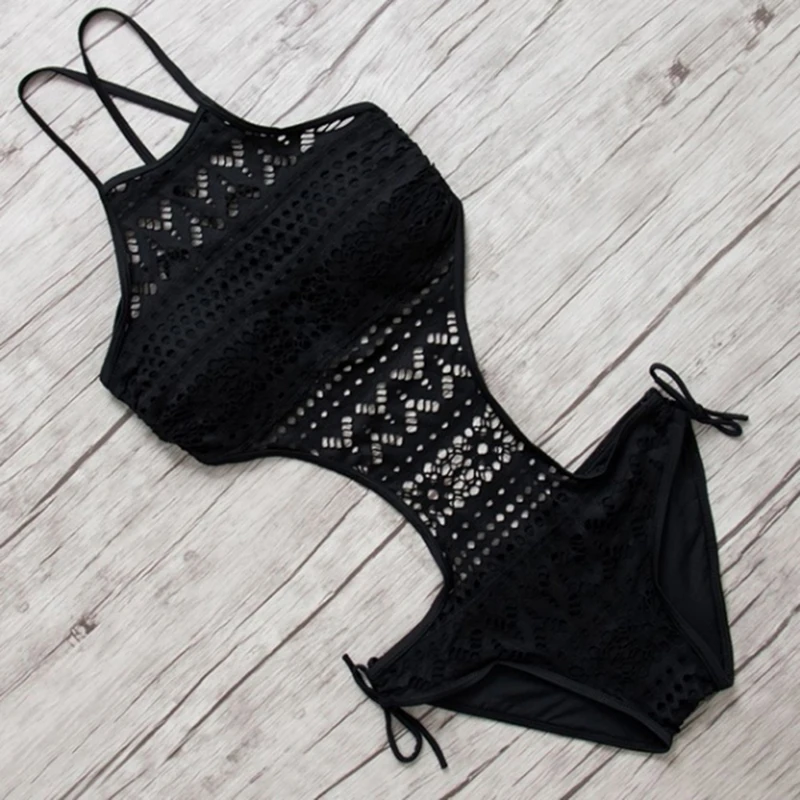 Sexy One Pieces Swimsuit Backless Halter Beach Swimwear Crochet Bikini Bathing Suit For Women