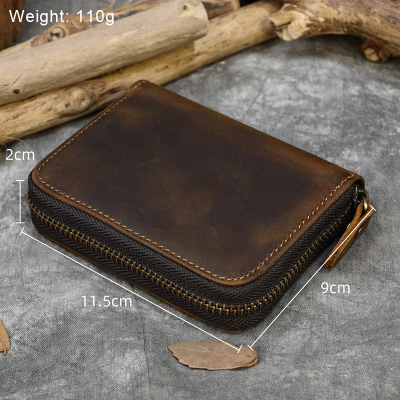 Men Crazy horse Genuine Leather Coin Wallet Real Leather Snap