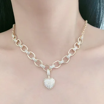 

Big Chain CZ Heart Pendant Necklaces For Women Cubic Zircon Choker Luxury Valentines Gifts Wedding Party Trendy Jewelry 2020 New