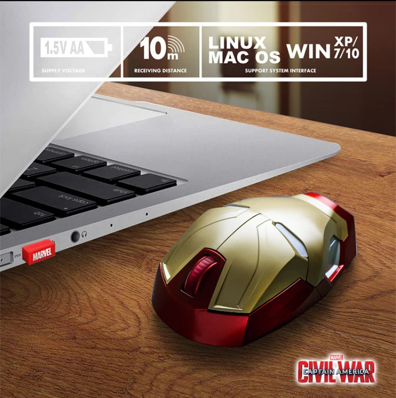 Новинка Marvel Мстители Железный человек Беспроводная мышь MK46 Железный человек Золотой шлем игровая мышь 1200 точек/дюйм для ПК