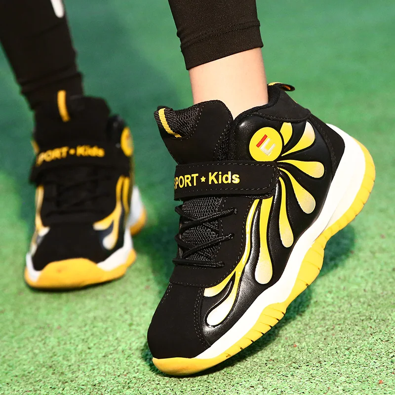 Autumn/Winter Warm Jogging Shoes for Boys Red Children Sport Shoes Brand Teenage Trainers High Top Kids Boy Sport Shoes Outdoor
