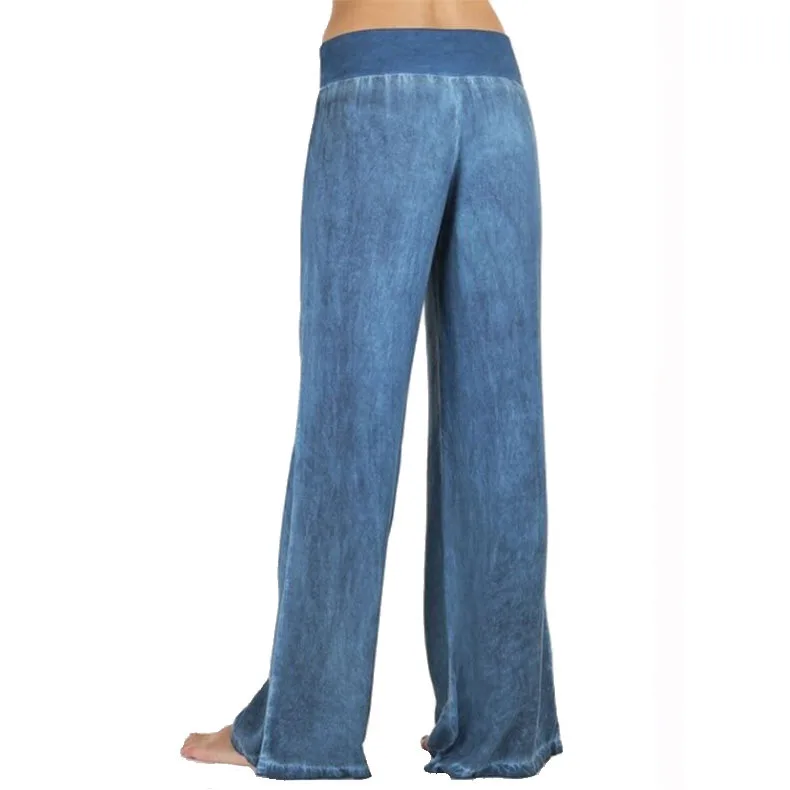 Женские весенние летние свободные талии широкие брюки длинные джинсы сплошной цвет брюки