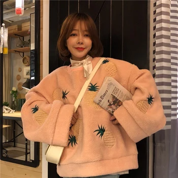 

new lambs wool embroidery Women Hoodies Sweatshirt Female oversize Coat Autumn Winter Fleece Harajuku Pullover Thick wool fleece