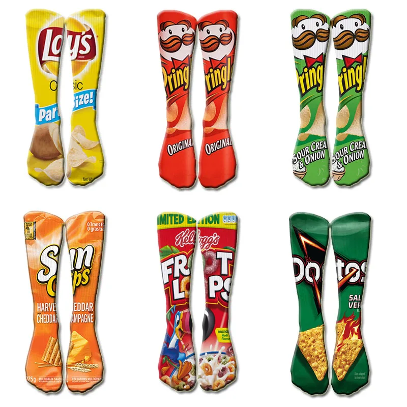 Забавные мужские носки унисекс отличного качества с рисунком картофельных чипсов, гольфы, Хлопковые гольфы, 1 пара