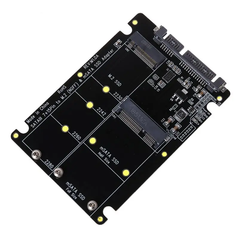2 In 1 M.2 B+M Key Mini PCI-E or mSATA SSD to SATA III Adapter Card for Full Msata SSD/ 2230/2242/2260/22x80 M2