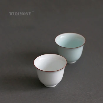 

3PCS WIZAMONY White Ceramic Drinkware for puer Oolong tea Chinese Porcelain Celadon Handmade Jingdezhen Kung Fu Tea set Cup Bowl