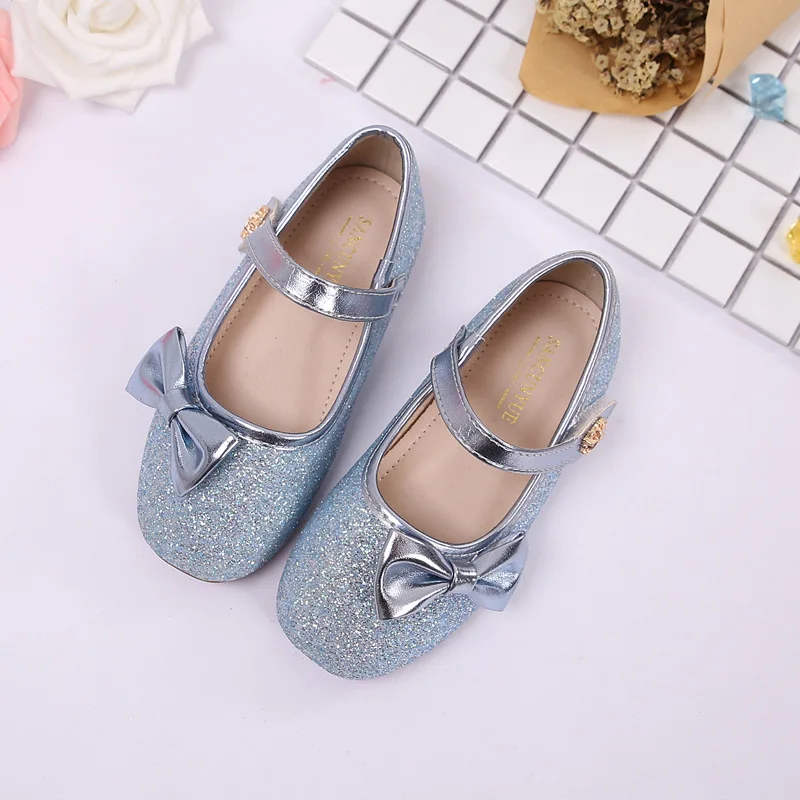 

2019 Spring And Autumn New Style Cute Fashion Oblique Mouth Bow Princess Shoes Casual GIRL'S Nude Shoes Crystal Shoes Three-Colo
