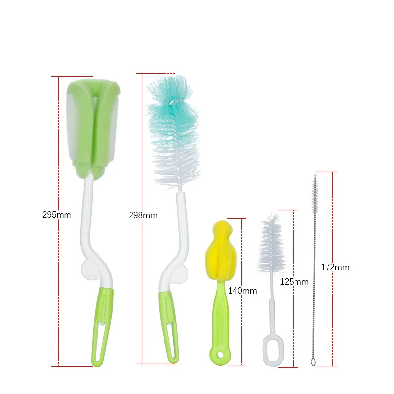 5 Baby Bottle Brushes Sponge Plastic Glass Milk Water Cup Cleaning Brush 360-degree Rotating Head Pacifier Brushes Tube Cleaner