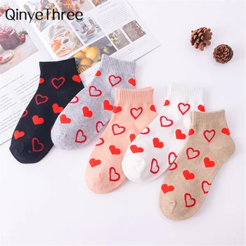 

New Fashion Summer Spring Women Socks Candy Colors Red Love Heart Patterned Socks Harkuju Literary Youth Fresh Dropship