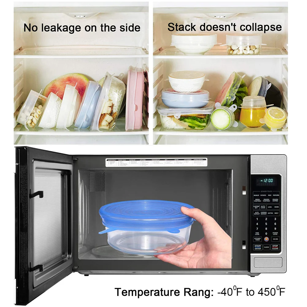 6 шт, многоразовые силиконовые эластичные крышки, универсальные крышки для хранения свежей пищи, крышка для чаши, защитная Герметичная крышка Kichen, аксессуары