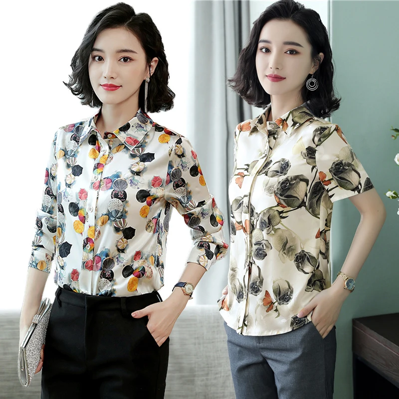 Women Blouses Real Silk Shirts Womens Tops and Long Sleeve Spring Print Ladies Elegant Office Wear LWL1566 | Женская одежда