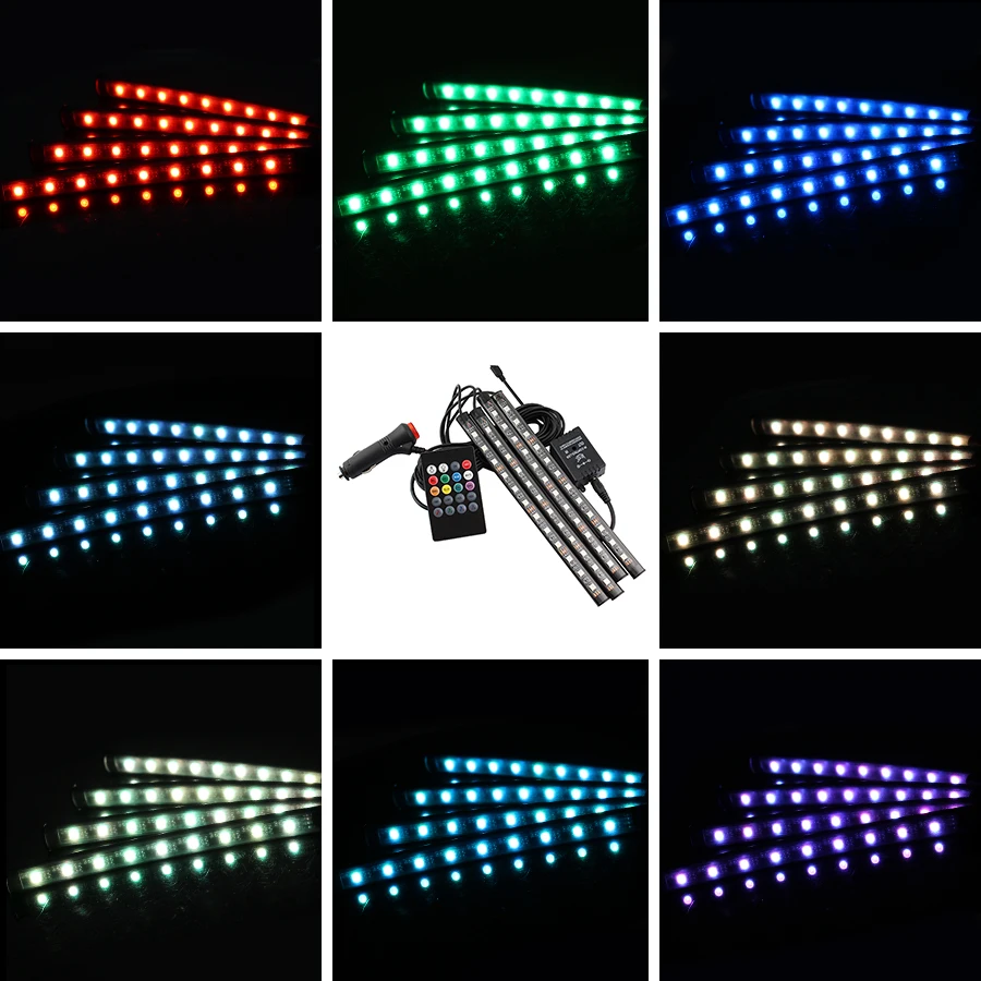 Светодиодная лента RGB 12 В 4 шт. Автомобильный декоративный гибкий черный