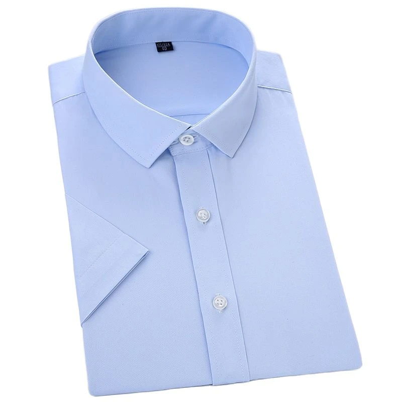 Camisa de vestir de manga corta para hombre, Camisa lisa, Formal, de  negocios o Social, color blanco, ajustada, sin bolsillo frontal, color azul  claro|Camisas de vestir| - AliExpress