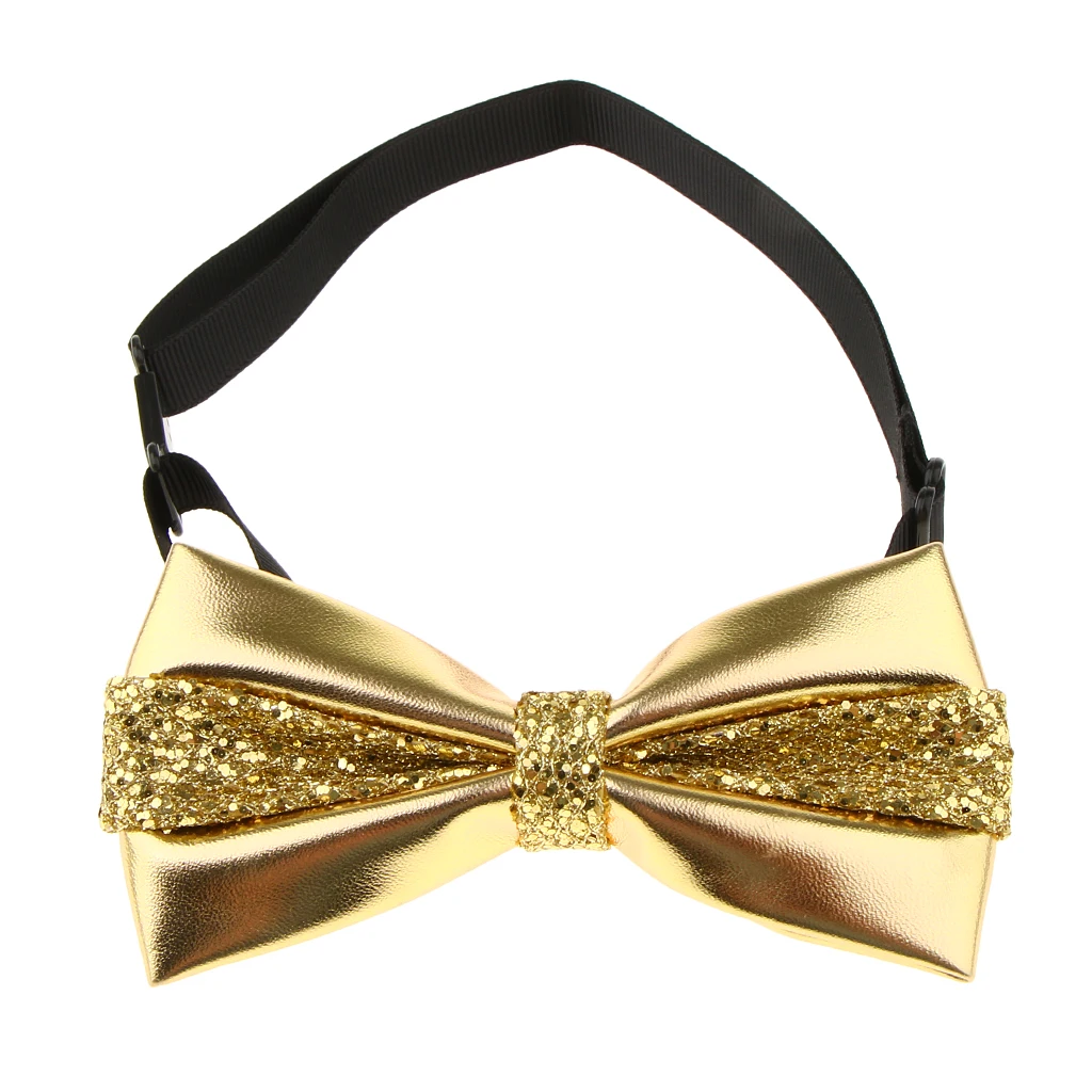 Men's PU Leather Sequins Shining Wedding Pre Tied Bowtie Tuxedo Necktie