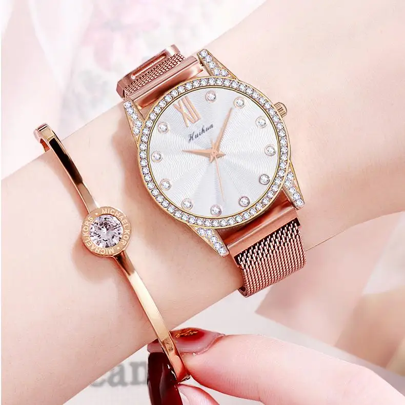 

Luxury Cut Surface Design Diamond Women Watch Drop Shipping Magnetic Buckle Mesh Female Clock Elegant Ladies Dress Wristwatches