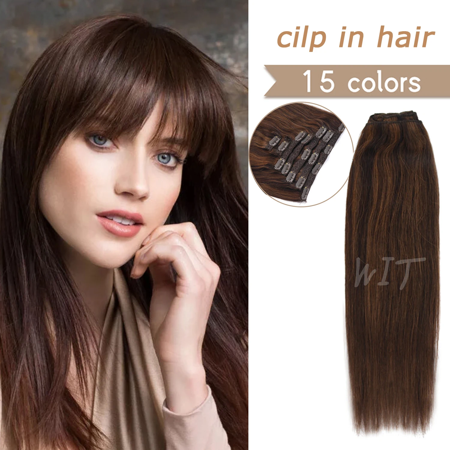 Extensiones de cabello humano con Clip Remy, color negro Natural a marrón claro, Rubio liso, 7 Uds., extensiones de cabello de 16 a 24 pulgadas