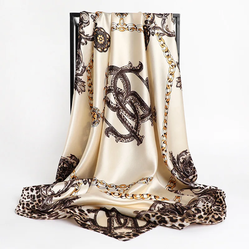 90x90 см роскошный брендовый Шелковый квадратный шарф для женщин повязка волос