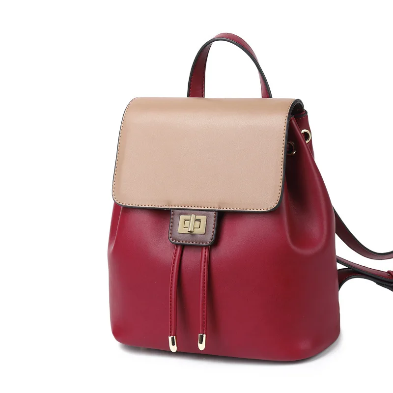

WOMEN'S Bag 2019 New Style Leather Backpackage Simple Contrast Color Backpack Versitile Fashion Travel Bag