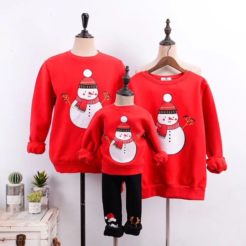 

Family Christmas Velvet Sweaters 2019 Winter Mom Father Daughter Son Snowman Print Sweatshirts Mother And Me Family Warm Clothes