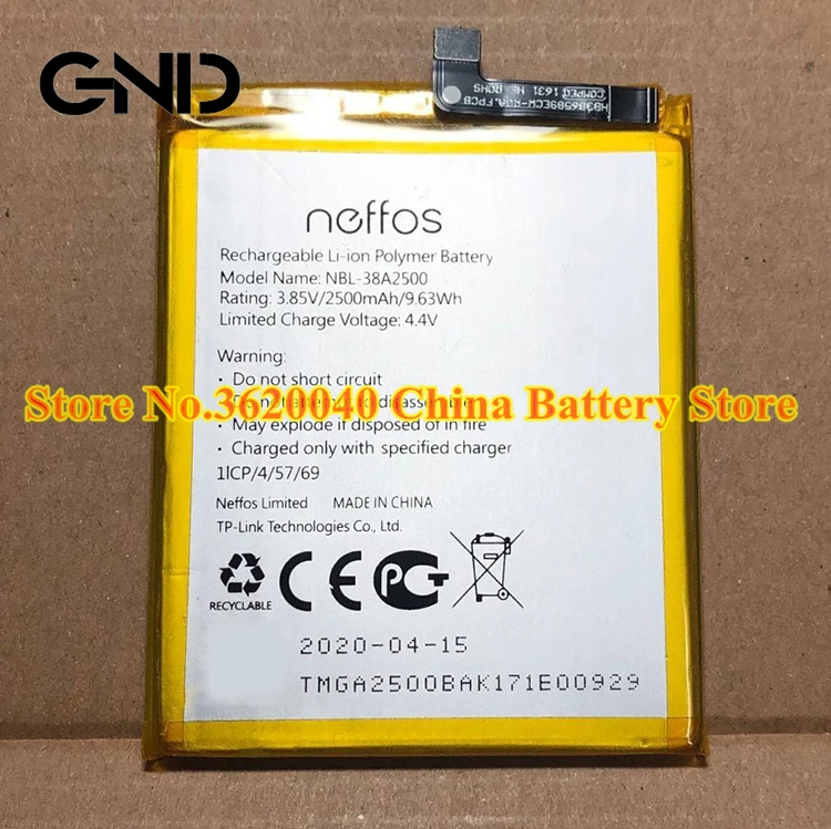 GND 3 85 V 2500mAh9.63Wh NBL-38A2500 Замена Батарея для Neffos X1 Lite TP904A новый полимерный литий-ионный